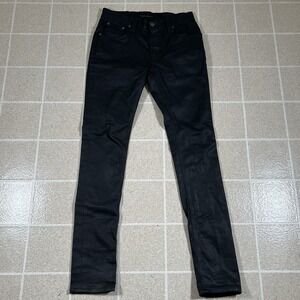 Nudie Jeans Co Thin Finn Black Waxed Denim Jeans Skinny Size 29x33